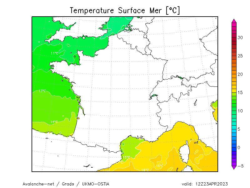 Carte température mer : France